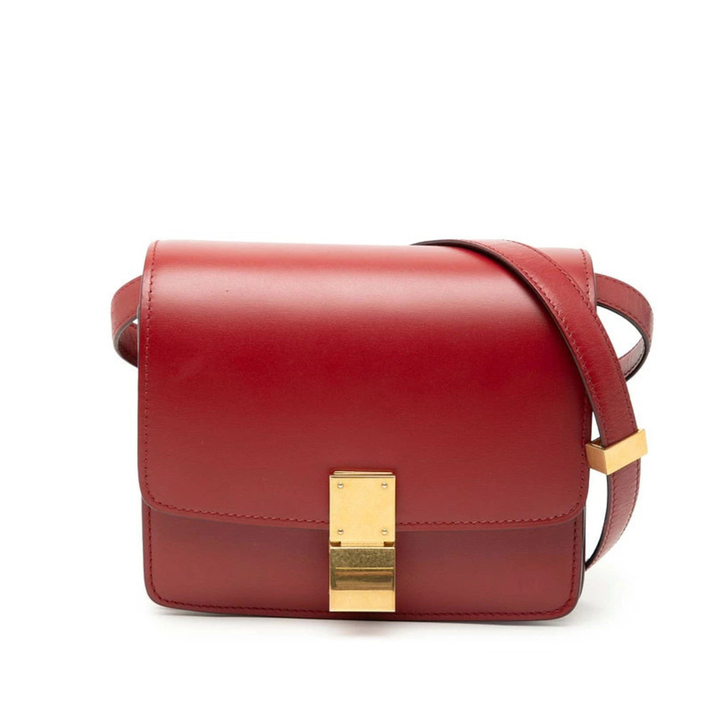 Celine Classic Box Bag burgundy smooth calfskin leather Red